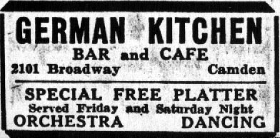German Kitchen Bar and Cafe advertisement, 2101 Broadway Camden — Camden Courier-Post, October 17, 1936
