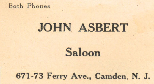 John Asbert Saloon advertisement, 671-73 Ferry Ave., Camden — Jefferson Athletic Association First Annual Grand Ball program, February 21, 1919