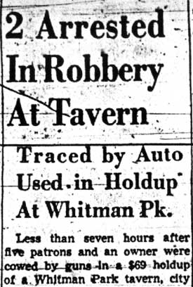 Camden Courier-Post, December 1, 1951 — 2 Arrested In Robbery At Tavern, column 1