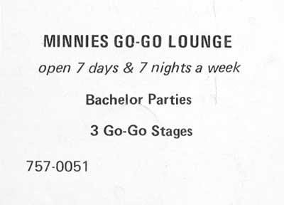 Minnie's Lounge, 1977 Fire Watch Magazine advertisement