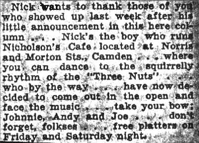 Making the Rounds — Nicholson's Cafe, Camden Courier-Post, October 17, 1936