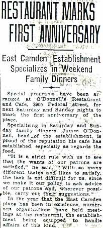 Restaurant Marks First Anniversary, Camden Courier-Post, October 29, 1936