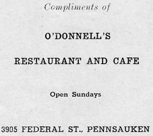 O'Donnell's Restaurant and Cafe advertisement from St. Joseph's Church Golden Anniversary Yearbook, 1943
