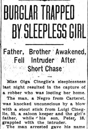 Burglar Trapped By Sleepless Girl, Camden Courier-Post, January 15, 1938, page 1