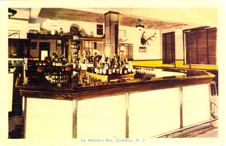 LaMaina's Bar postcard — interior view, late 1930s-1940s