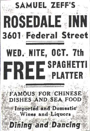 Advertisement for the Rosedale Inn in the Camden Courier-Post, October 7, 1936