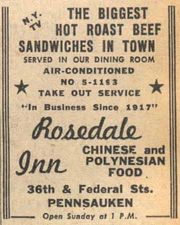 Advertisement for the Rosedale Inn in the Camden Courier-Post, August 1968