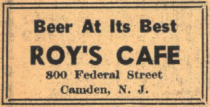 Roy's Cafe advertisement, Camden Courier-Post, May 14, 1952