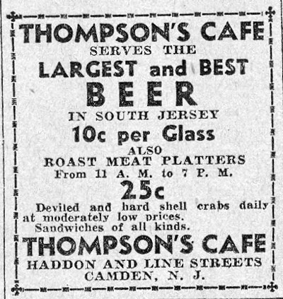 Thompson's Cafe advertisement, Camden Courier-Post, August 2, 1933
