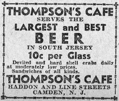 Thompson's Cafe advertisement, Camden Courier-Post, August 10, 1933