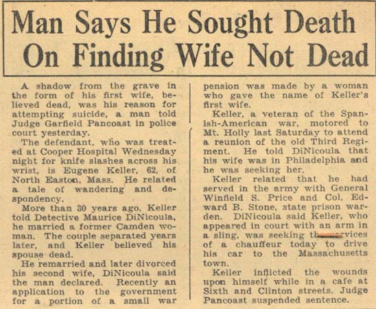 Camden Courier-Post, May 11, 1934 — Man Says He Sought Death On Finding Wife Not Dead