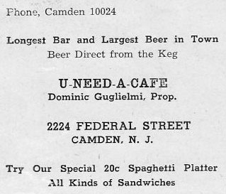 U-Need-A Cafe advertisement in St. Joseph's Church 1943 Golden Jubilee Yearbook