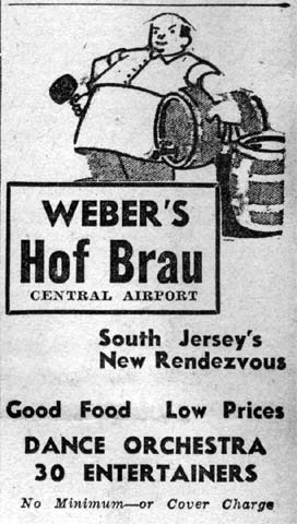 Weber's Hof Brau advertisement: South Jersey's New Rendezvous, Camden Courier-Post, June 8, 1933