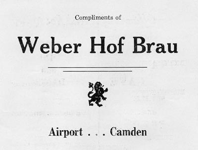 Weber Hof Brau banquet program advertisement, January 27, 1939