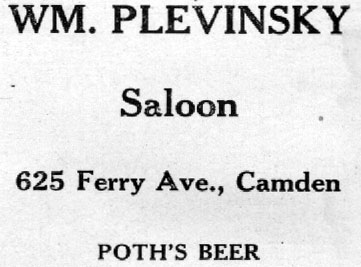 Advertisement for William Plevinsky's Saloon in Jefferson Athletic Association program, February 21, 1919