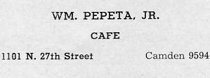 Pepeta's Cafe advertisement from St. Joseph's Church Golden Anniversary Yearbook, 1943