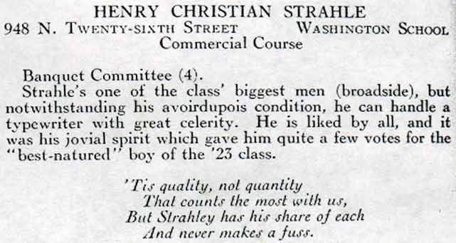 Henry Christian Strahle - The Purple & Gold, 1923 Camden High School Yearbook