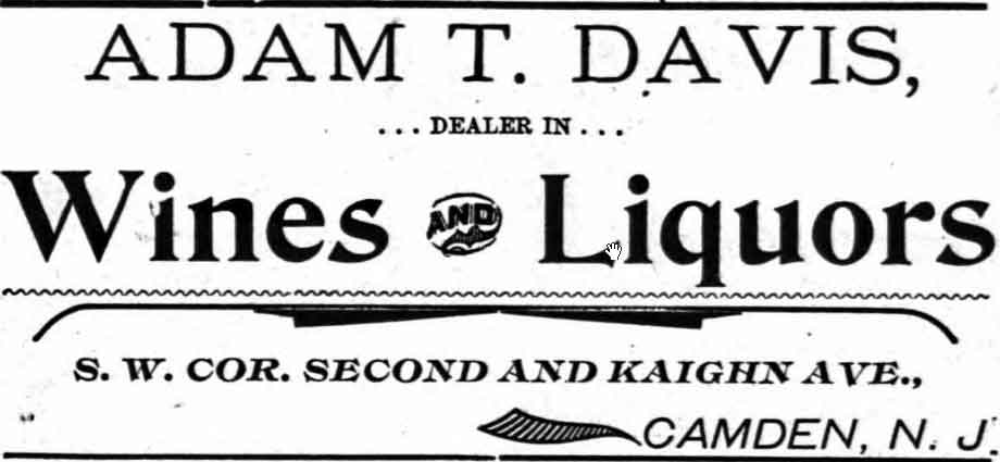 Adam T. Davis Saloon advertisement in the 1895 Camden City Directory