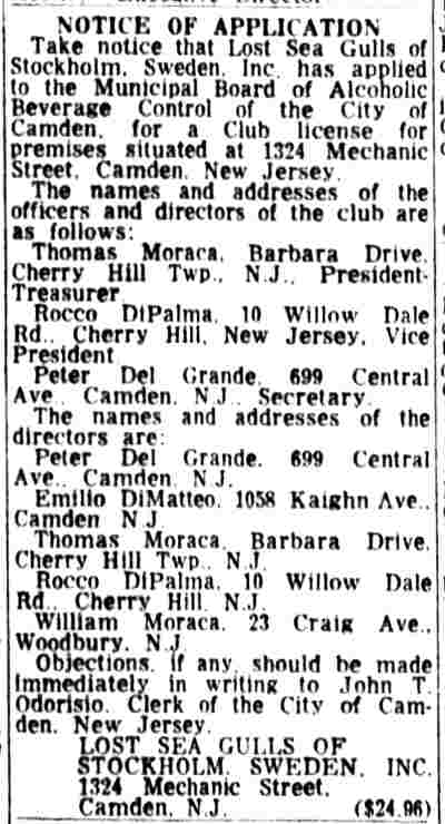 Notice of Application — Lost Sea Gulls of Stockholm, Sweden, Inc., Camden Courier-Post, June 13, 1966