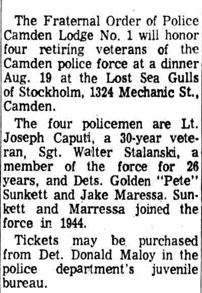 FOP to Fete 4 Retiring Policemen continued, Camden Courier-Post, August 12, 1970