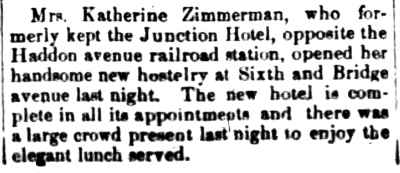 New Junction Hotel opens — Camden Daily Telegram, January 17, 1890