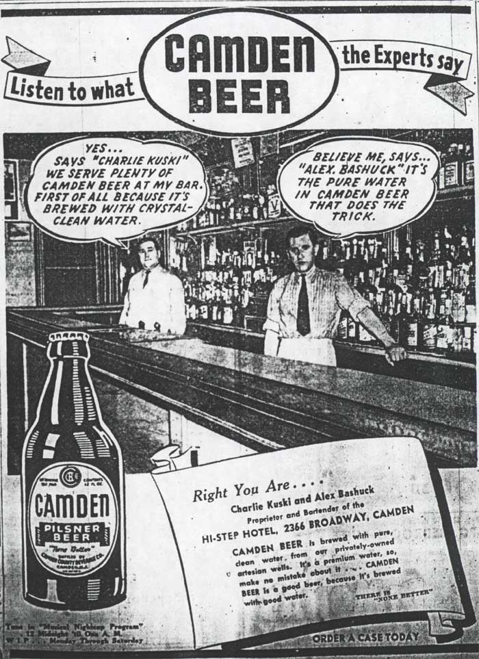 Camden Beer advertisement featuring the Hi Step Hotel — circa 1950