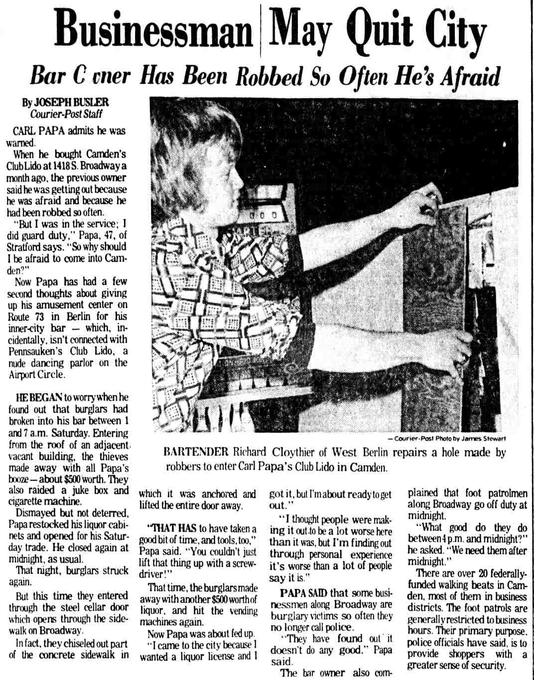 Camden Courier-Post article about Club Lido, February 18, 1975