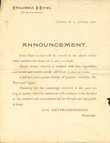 Columbia Hotel exterior, January 1901