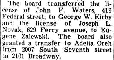 License transfer notice, Camden Courier-Post, March 17, 1939 — George W. Kirby receives license for 419 Federal Street