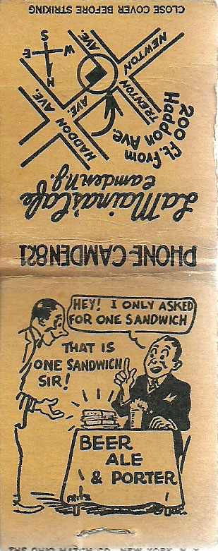 LaMaina's Cafe matchbook back