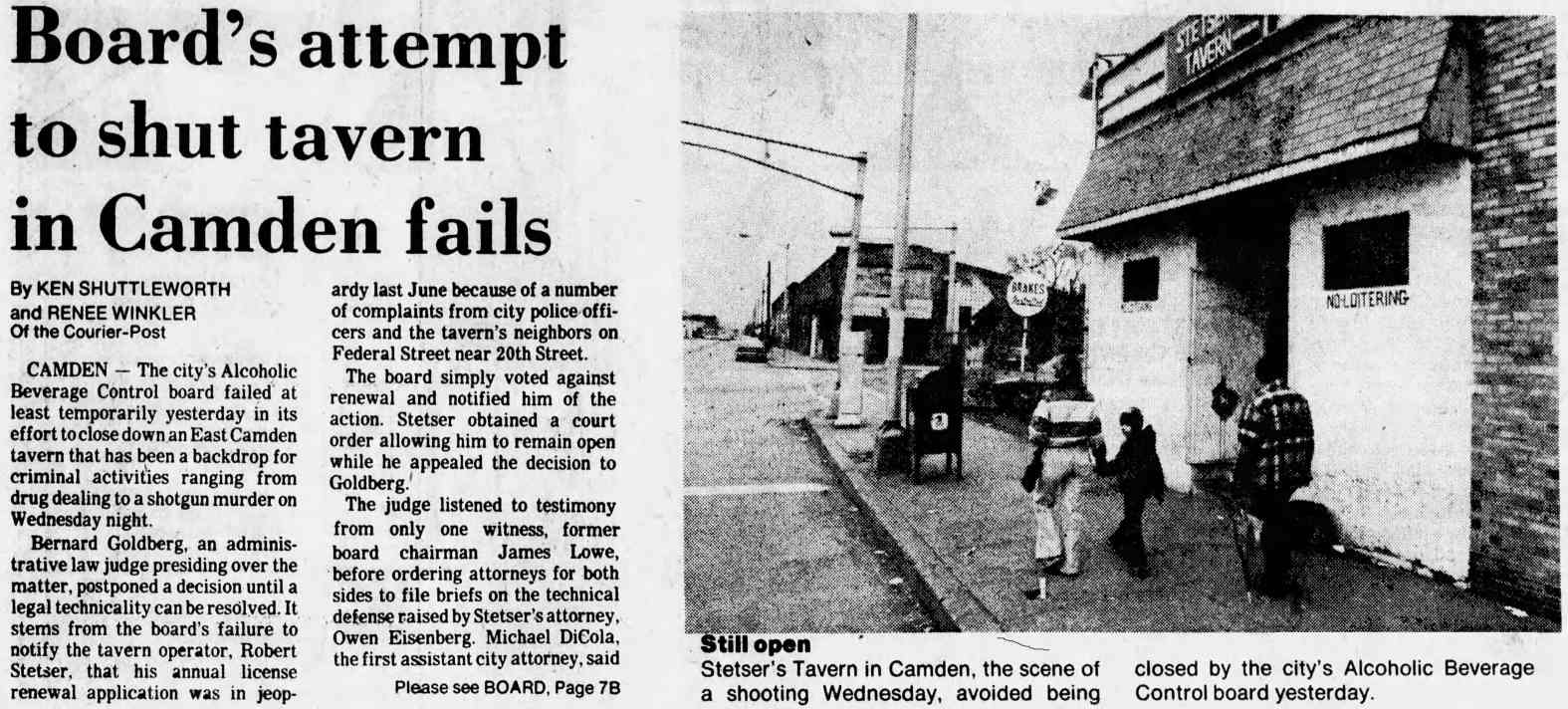 Board's attempt to shut tavern in Camden fails, March 5, 1982