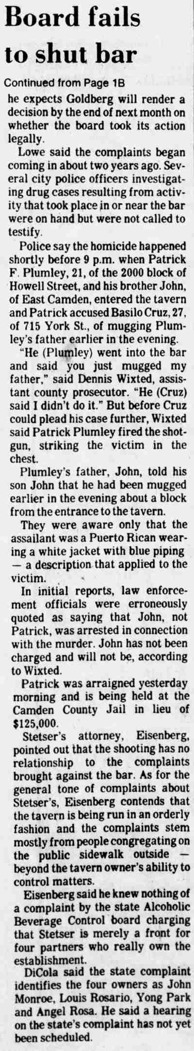 Board fails to shut bar, continued, March 5, 1982