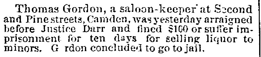 Thomas Gordon fined — Trenton Evening Times, August 26, 1884