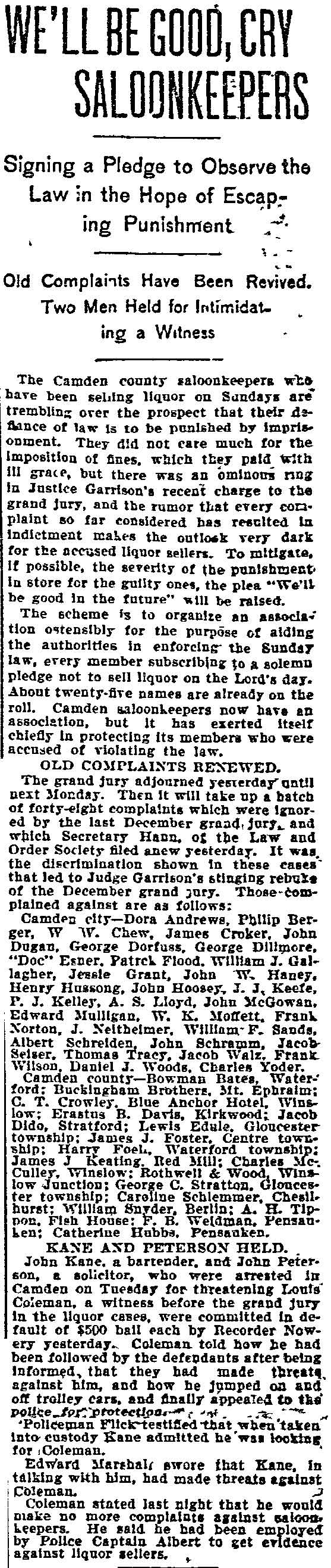 Philadelphia Inquirer, June 29, 1900, We'll Be Good, Cry Saloonkeepers