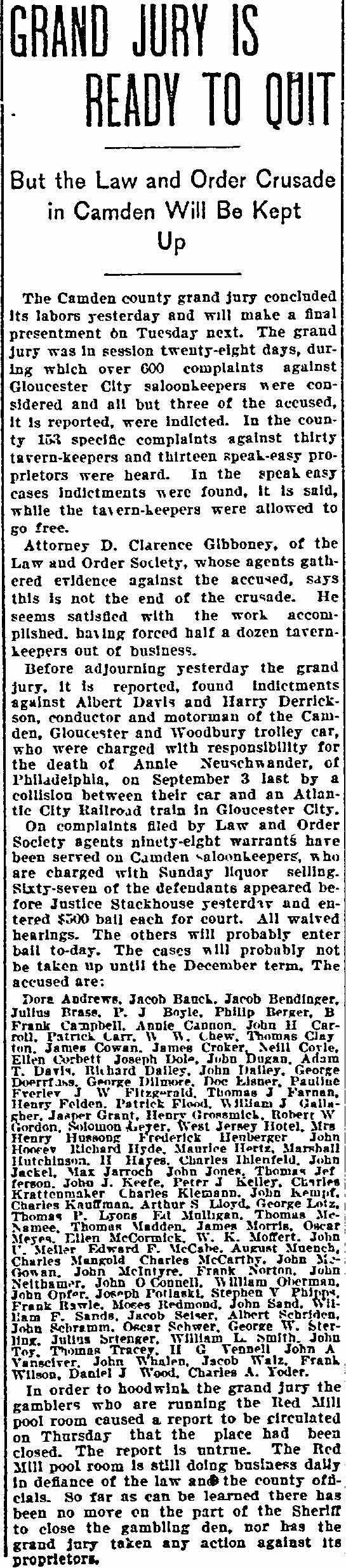 Philadelphia Inquirer, October 28, 1899, Grand Jury Is Ready to Quit