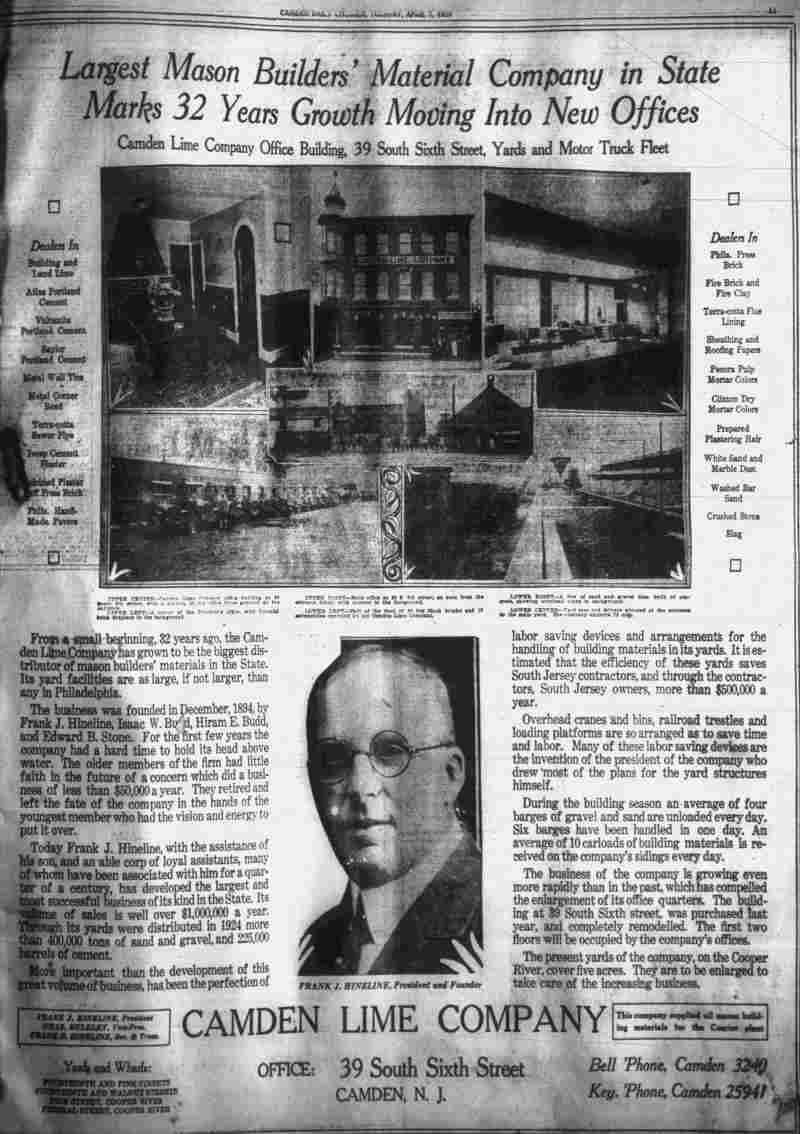Largest Mason Builders' Material Company in State — Camden Daily Courier, April 7, 1925