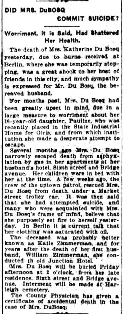 Did Mrs. DuBosq Commit Suicide? — Camden Post-Telegram, December 11, 1901