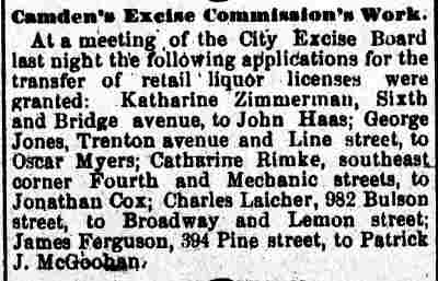 Camden's Excise Commission's Work — Camden Daily Telegram, November 2, 1893