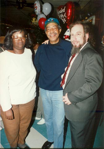 Connie, Huey Evans, Phil Casden at birthday party, Krystal Lounge, December 11, 1996