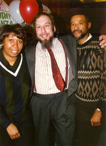 Kathy, Phil Casden, Spider at birthday party, Krystal Lounge, December 11, 1996