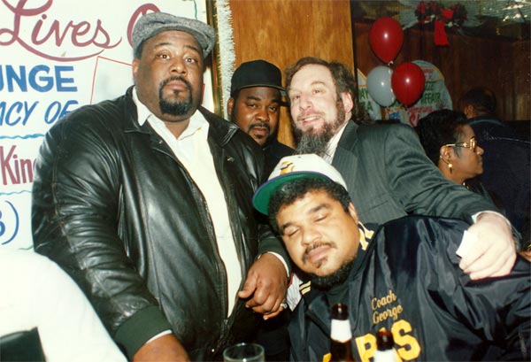 Phil Casden and three Centreville Simbas coaches at birthday party, Krystal Lounge, December 11, 1996