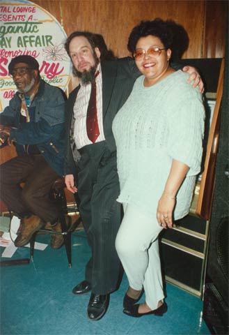 Kenny 'Papa Smurf' Tabb, Phil Casden, Lynne at birthday party, Krystal Lounge, December 11, 1996