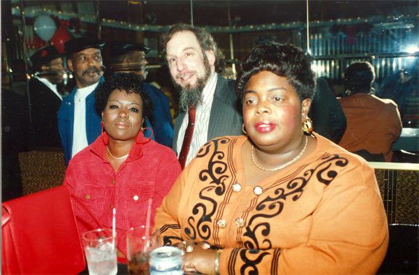 Unknown, Phil Casden, Debbie Scott at birthday party, Krystal Lounge, December 11, 1996