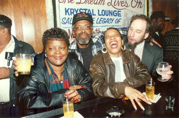Unknown, Henry Somers, unknown, Phil Casden at birthday party, Krystal Lounge, December 11, 1996