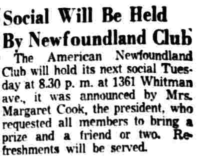 Social Will Be Held By Newfoundland Club, Camden Courier-Post, March 27, 1954