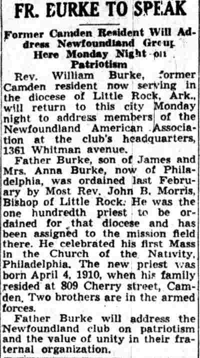 Fr. Burke to Speak, Camden Courier-Post, July 9, 1943
