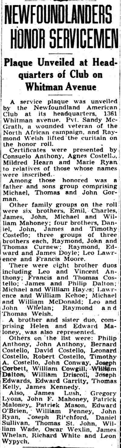 Newfoundlanders Honor Servicemen, Camden Courier-Post, December 22, 1943