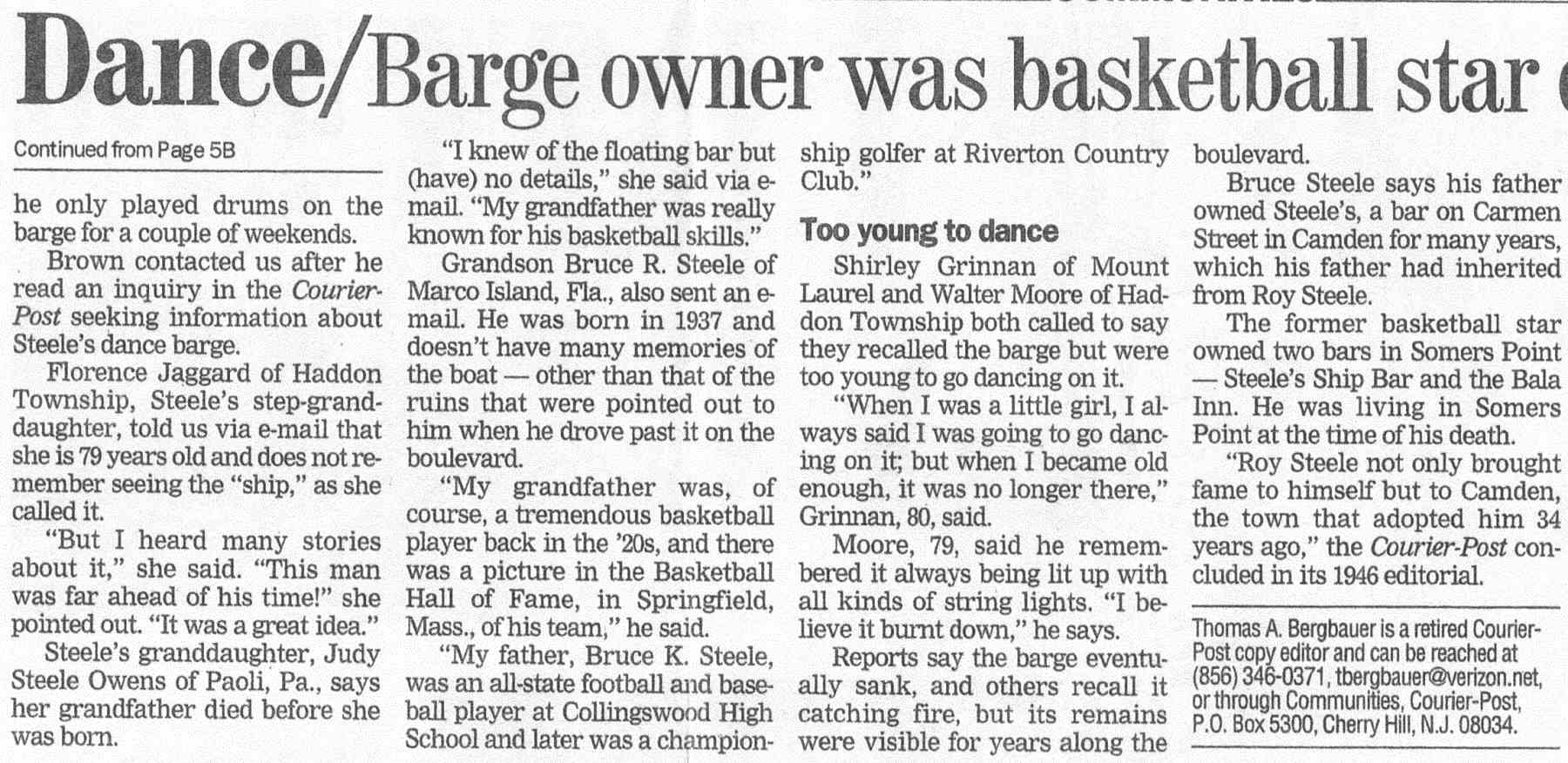 Dance: Barge owner was basketball star — Camden Courier-Post February 21, 2007, continued