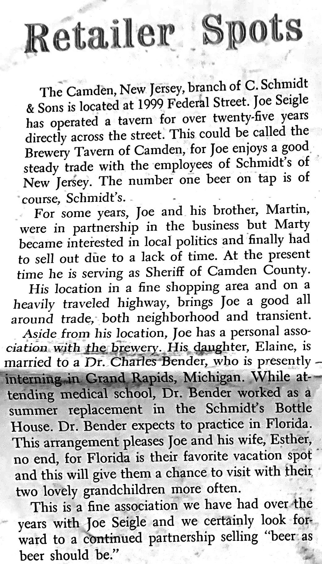 The May 1959 Case, C. Schmidt and Sons of Philadelphia