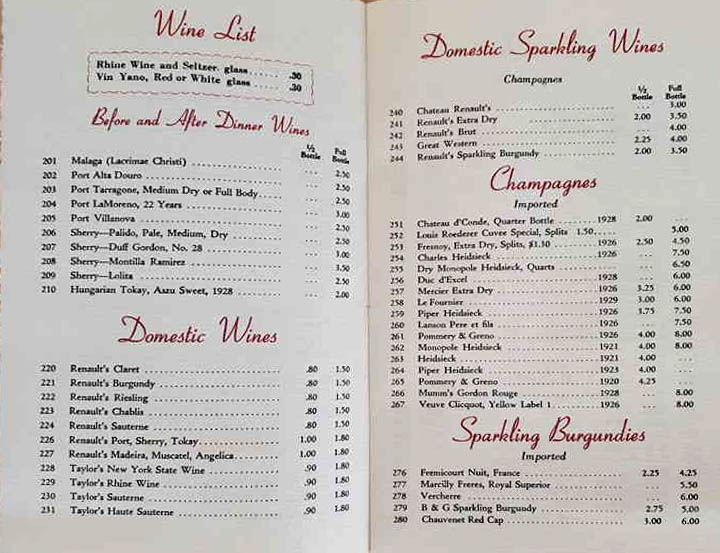 Weber's Hof Brau wine list page 5